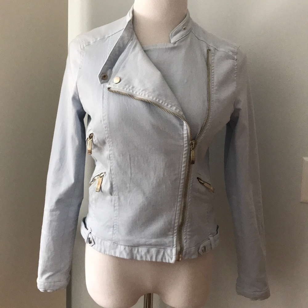 Baby Blue Cotton Moto Jacket
